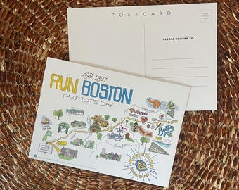Boston Marathon Postcard – Running Art Inspired by Hopkinton to Boston