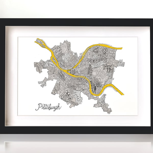 Pittsburgh Neighborhoods - 3 Gold Rivers | Pittsburgh Wall Art | Pittsburgh City Map by runwithitcreative