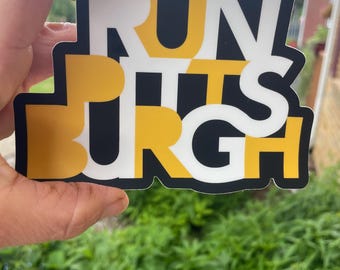 Run Pittsburgh Sticker: Black & Gold Vinyl Decal for Runners