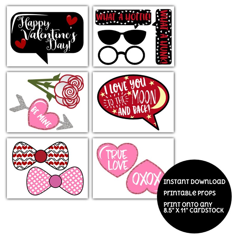 Valentine's Day Photo Booth Props 32 Printable Props | Etsy