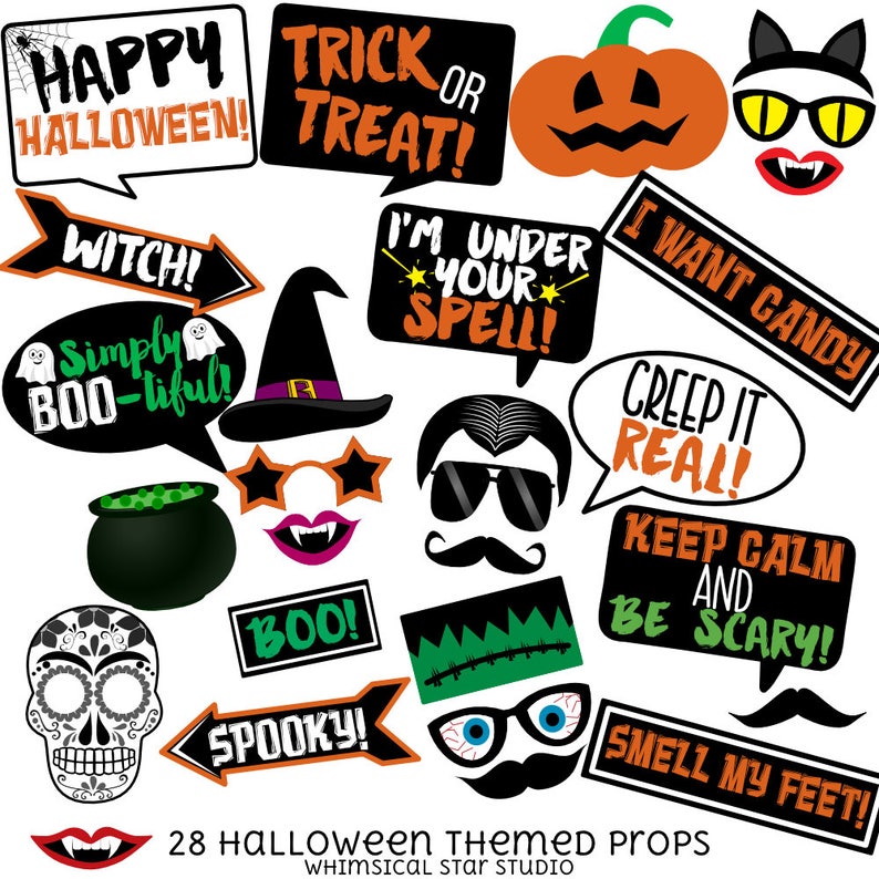 Halloween Photo Booth Props 28 Printable Props Pumpkin Etsy