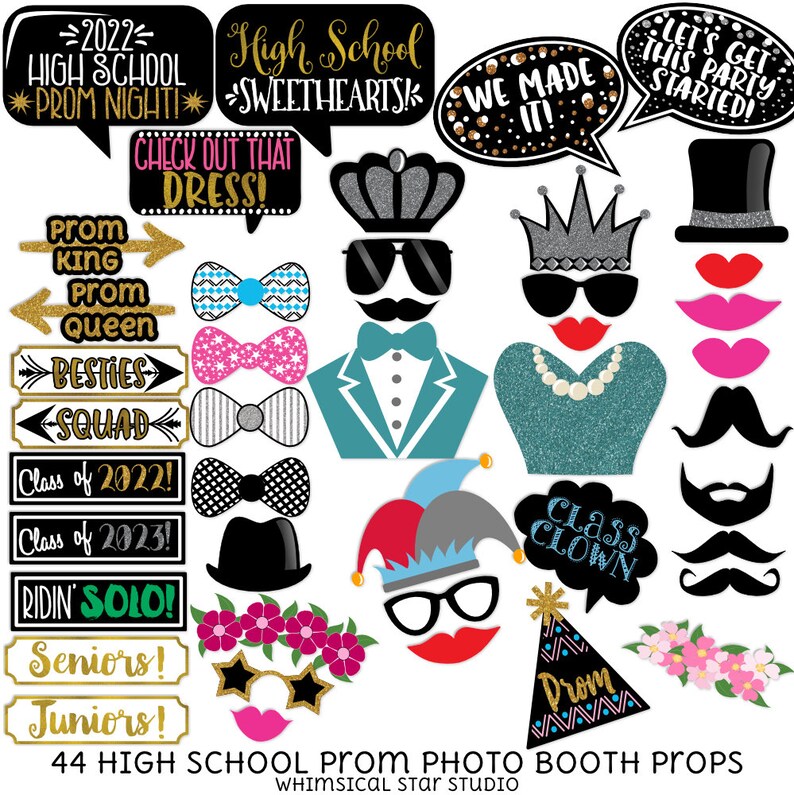 High School Prom Photo Booth Props 44 Printable Party Props Etsy