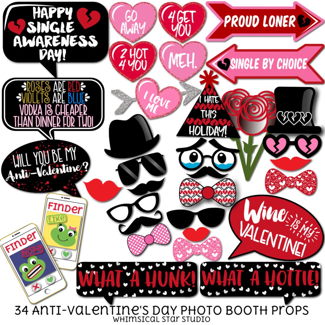Anti-Valentine's Day Photo Booth Props 34 Printable | Etsy