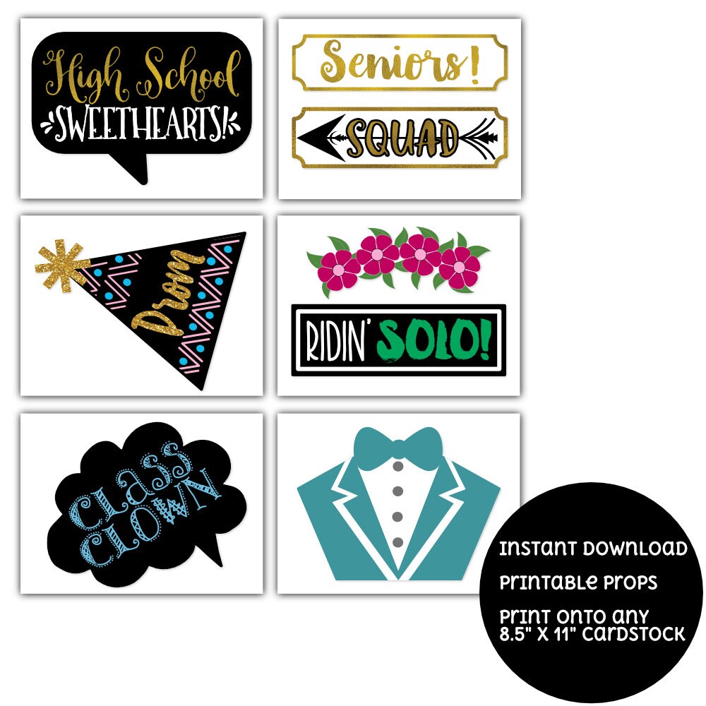High School Prom Photo Booth Props 44 Printable Party Props | Etsy