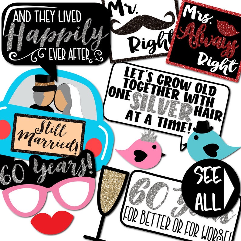 60th Anniversary Photo Booth Props 33 Printable Party Props Etsy