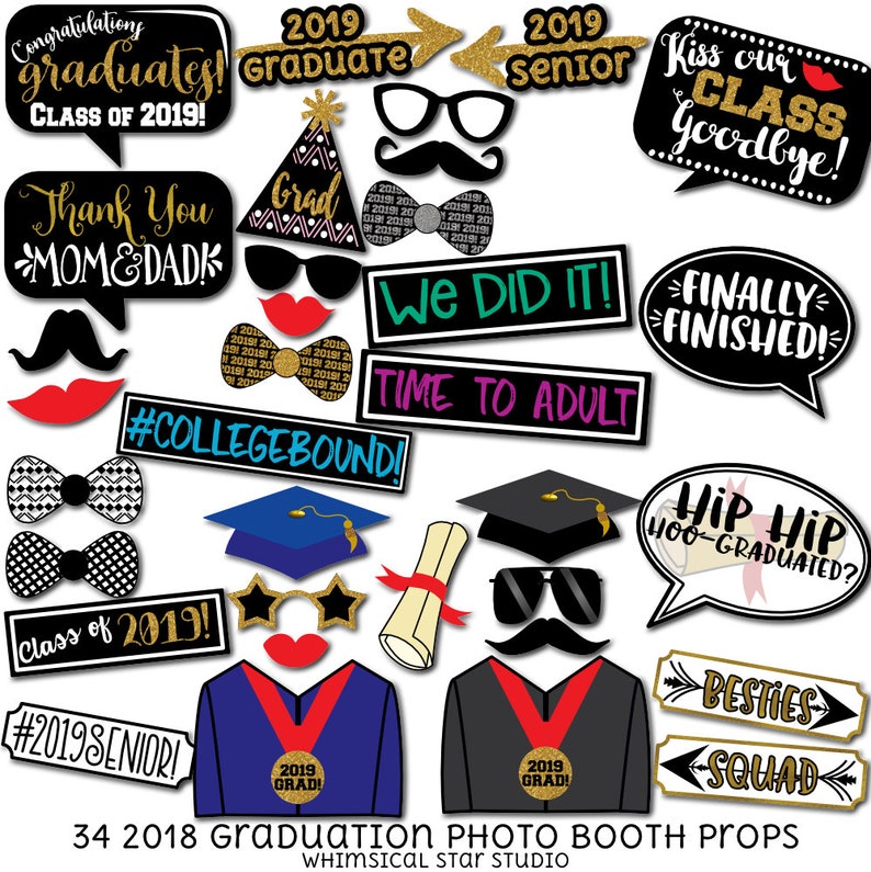 Backdrops Props Paper Party Supplies Senior Class Of 19 Graduation Props Instant Pdf Download High School College Graduation Photo Booth Props 34 Printable Props Cap