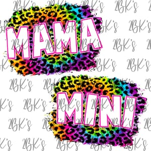 Mama Mini Leopard Regenbogen Krawatte Sublimation PNG