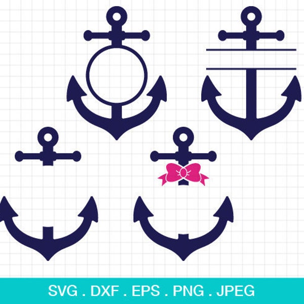 Anchor Svg, Anchor Monogram Frames Svg, Anchors svg, Nautical svg, bow Anchors svg, Anchor split monogram svg, for Silhouette & CriCut