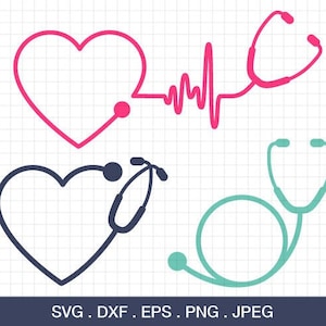 Enfermera Svg, Estetoscopio Svg, Marcos de monograma de Estetoscopio Svg, Estetoscopio de Enfermería Svg, Latido del Corazón SVG, Doctor SVG, para Silhouette & CriCut.