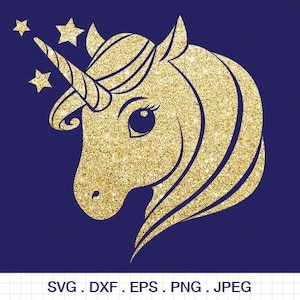 Cabeza de unicornio svg, cuerno de unicornio svg, unicornio svg, cumpleaños de unicornio svg, archivos para Cricut, silueta, archivo de corte de unicornio