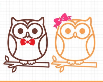 Owl Svg, Owl with Bow Monogram Frame, Owl with boy's bow, Owl with girl's bow, Cut files for Cricut or Silhouette, Svg, Eps, Dxf, Png, Jpg