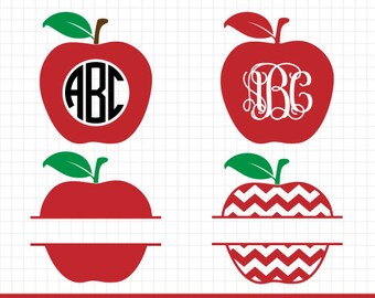 Apple SVG, Chevron Apple svg, Apple Monogram svg, Teacher svg file, Back to School SVG, Split Apple Svg, for Silhouette & CriCut