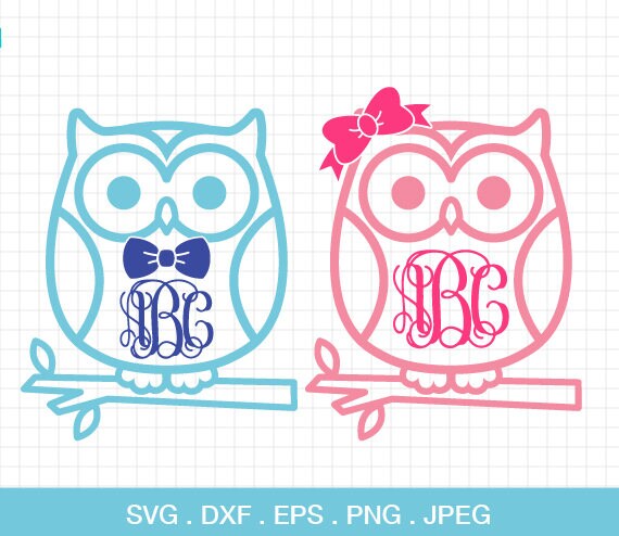 Download Owl Svg Owl with Bow Monogram Frame Owl with boy's bow | Etsy