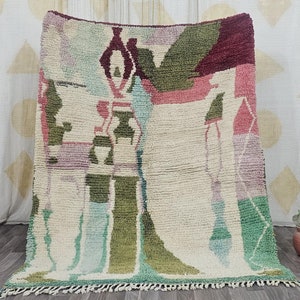AMAZING MINIMALISTIC GREEN Rugs ,Moroccan Custom rugs ,Green wool Rug 6x9 ,Green and beige rug , Abstract Area Rug, Handmade Colorful Rug