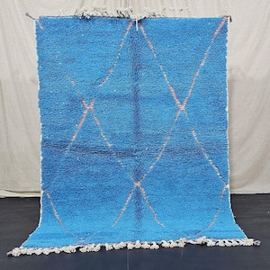 AMAZING MINIMALISTIC Blue Rugs ,Moroccan Custom rugs ,Blue wool Rug 6x9 ,Blue and beige rug , Abstract Area Rug, Handmade Colorful Rug