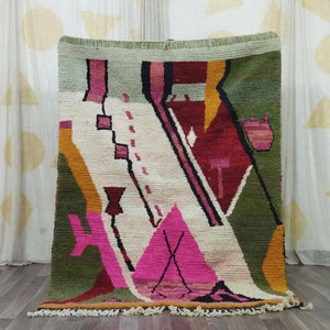 Gorgeous Beni Ourain Rug -Green And White Rug- Emerald Green Rug- woven rug-colorful rug- green wool Beniourain Carpet,Unique Geometric Rug