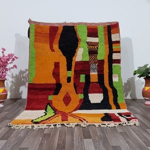 AMAZING MINIMALISTIC ORANGE Rugs ,Moroccan Custom rugs ,Orange wool Rug 6x9 ,Orange and Green rug , Abstract Area Rug, Handmade Colorful Rug