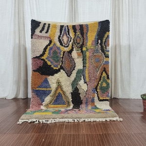 AMAZING MINIMALISTIC COLORFUL Rugs ,Moroccan Custom rugs ,Green wool Rug 6x9 ,Green and beige rug , Abstract Area Rug, Handmade Colorful Rug