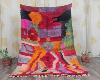 Handwoven Red Wool Berber Rug: Moroccan Boho Area Rug