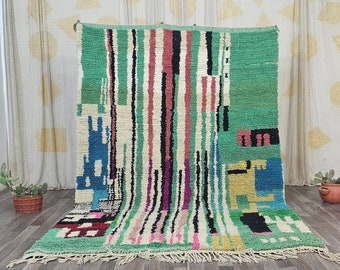 Hermosas alfombras verdes hechas a mano, alfombras marroquíes multicolores, alfombra de lana personalizada, alfombras verdes Beni Ourain, alfombra geométrica elegante y acogedora, alfombra tejida a mano