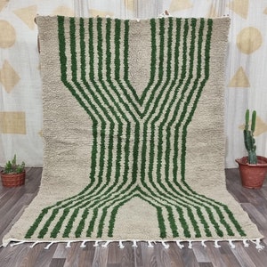 Gorgeous Beni Ourain Rug -Green And White Rug- Emerald White Rug- woven rug-colorful rug- green wool Beniourain Carpet,Unique Geometric Rug