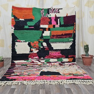 AMAZING MINIMALISTIC GREEN Rugs ,Moroccan Custom rugs ,Green wool Rug 6x9 ,Green and Orange rug , Abstract Area Rug, Handmade Colorful Rug