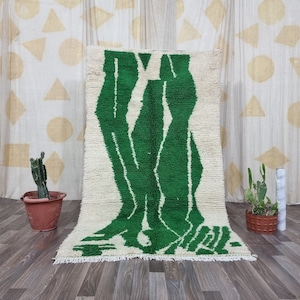 AMAZING MINIMALISTIC GREEN Rugs ,Moroccan Berber rugs ,Green wool Rug 6x9 ,Green and beige rug , Abstract Area Rug, Handmade Colorful Rug