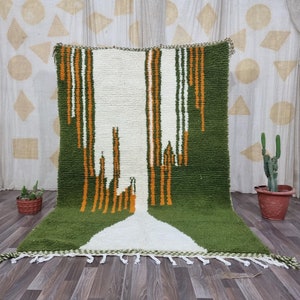 AMAZING MINIMALISTIC GREEN Rugs ,Moroccan Berber rugs ,Green wool Rug 6x9 ,Green and beige rug , Abstract Area Rug, Handmade Colorful Rug