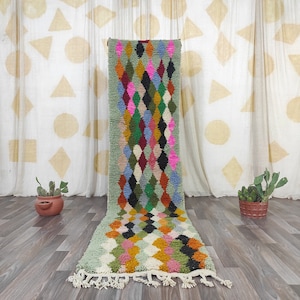 手織りモロッコランナーラグ：色鮮やかなベルベルウールカーペット