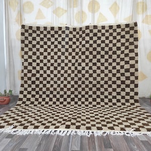 Brown Checkered rug  -Beni Ourain rug  -Brown and Black rug for living room - Handmade Checkerboard Rug -Authentic Rug -minimalist decor