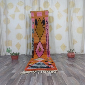 Luxurious Moroccan Runner Rug -Orange berber Colorful Runner Rug -Authentic Moroccan rug -Berber Runner Carpet -Authentic boujaad runner rug