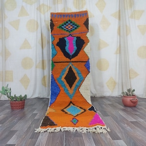 Luxurious Moroccan Runner Rug - berber Colorful Runner Rug -Authentic Moroccan Orange rug-Berber Runner Carpet -Authentic boujaad runner rug