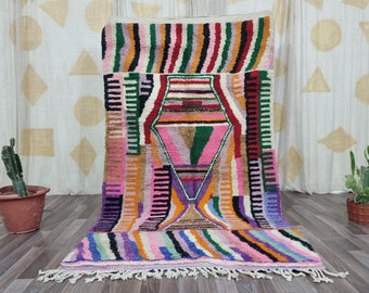 Colorful Berber Moroccan Rug: Handmade Boujaad Wool Area Rug