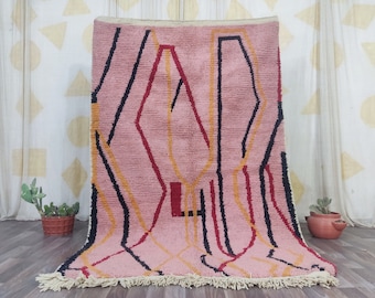 Handmade Berber Wool Rug: Pink Beige Moroccan Beni Ourain Rug (5x8 ft)