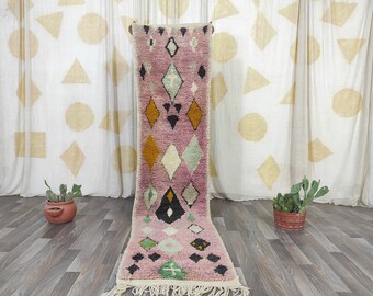 Gorgeous Moroccan Runner Rug,berber Colorful Runner Rug, Pink Cozy Chic Rug Runner, Handmade Runner Rug High Quality Wool Rug, Geometric rug