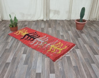 Moroccan Antique Red Runner Rug , Hand-Knotted Tribal Rug , Bedside Rug Runner , Vintage hallway rug , Handmade area rug , Bohemian Old rug