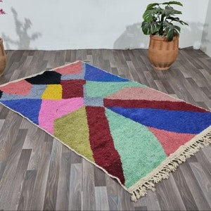 AMAZING MINIMALISTIC BLUE Rugs ,Moroccan Custom rugs ,Blue wool Rug 6x9 ,Blue and beige rug , Abstract Area Rug, Handmade Colorful Rug