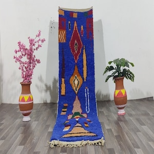 Luxurious Moroccan Runner Rug -Blue berber Colorful Runner Rug -Authentic Moroccan rug -Berber Runner Carpet -Authentic boujaad runner rug