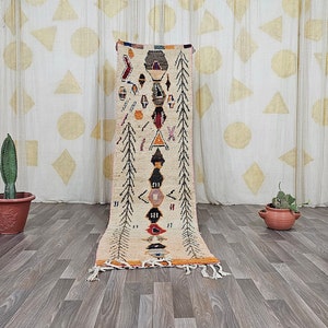 White Beni Ourain Runner Custom Rug-Runner Wool Colorful Rug-Hallway Rug Runner-Handmade Moroccan Rug Runner-Azilal Rug Runner Carpet