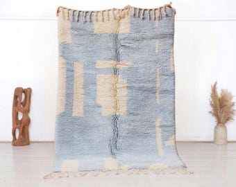 Handwoven Moroccan Wool Rug: Blue & White Boujaad Carpet