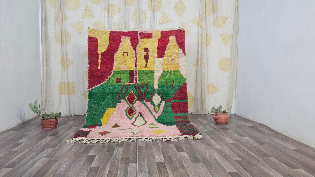 Greenarbic Rug Patterns Handmade Green Wool Moroccan Rug: Abstract Berber Area Rug (6x8 Ft) - Etsy