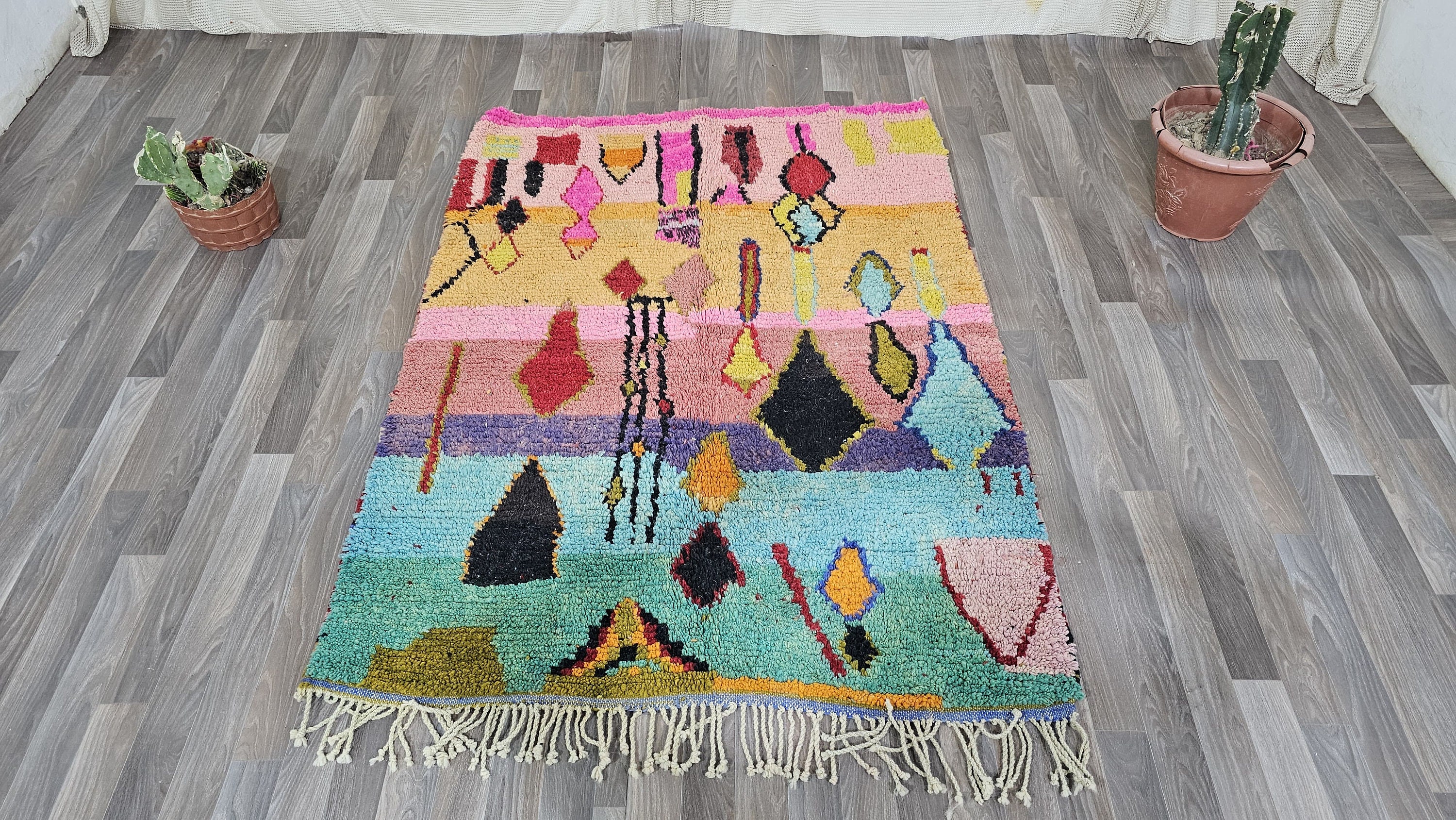 Grand Tapis Marocain Berbère 6.5x9.5 Ft - Laine Tissée Main - Boho Coloré - Neuf