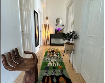 Handmade Moroccan Runner Rug: Mint Green Abstract Berber Carpet