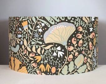 Meadow flower lampshade, gold or silver lining option, scandi fabric, standard drum lamp shade, handmade by Vivid Shades