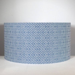 Blue geometric chevron lampshade with gold silver or white lining option, 20cm to 50cm Ø standard drum lamp shade, handmade by Vivid Shades