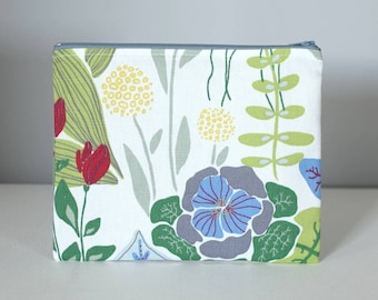 Floral zipper pouch Scandi cotton fabric, make up bag or pencil case handmade by Vivid Shades