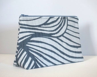 Zipper pouch in blue wave pattern cotton fabric, make up bag or pencil case handmade by Vivid Shades
