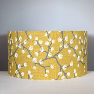 Mustard lampshade flower on stem, gold silver or white lining options, for ceiling or lamp base, 20cm to 50cm Ø, handmade by Vivid Shades