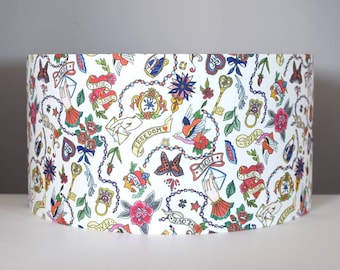Tattoo lampshade love motifs, 20cm to 45cm Ø for ceiling or lamp base, handmade by Vivid Shades