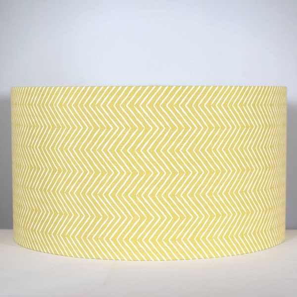 Yellow geometric lampshade with gold silver or white lining in 20cm to 50cm diameter, funky zig zag chevron pattern for ceiling or lampbase